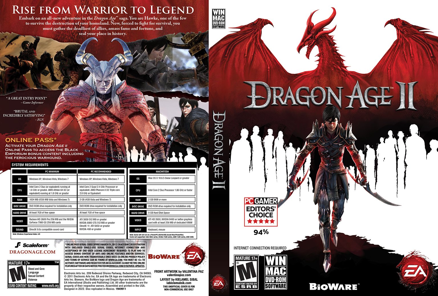 Full-spread of video game cover art recreation of Dragon Age II with Marian Hawke