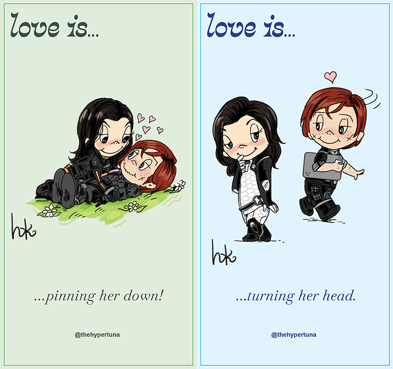 love is redraws of Miranda Lawson and Female Shepard
